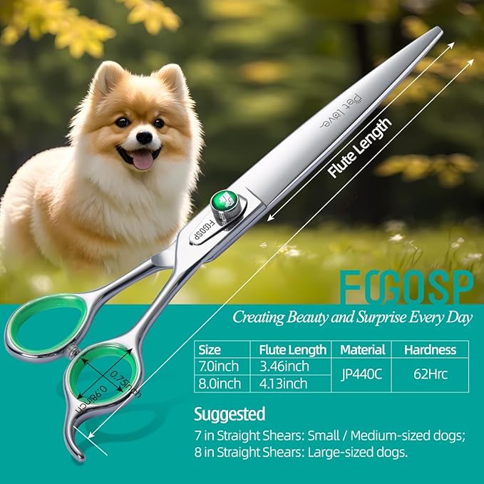 7'' Straight Dog Grooming Scissors Professional Grooming Shears for Dogs Cat Pet Japan 440C Stainless Steel Dog Cutting Scissors for Grooming Right Handed-PurrikoPets