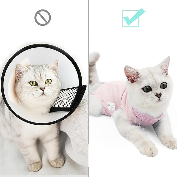 DOTON Cat Recovery Suit for Male and Female Surgical Post Surgery Soft Cone Onesie Shirt Clothes Neuter Licking Protective Diapers Outfit Cover Kitten Spay Collar(L, Pink)-PurrikoPets