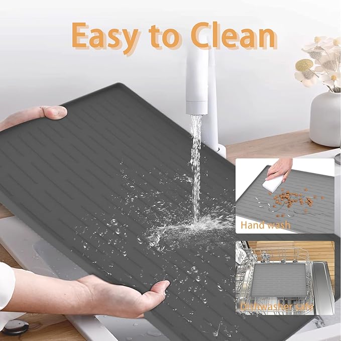 18" x 12" Dog Food Mat, Silicone Pet Mats for Food and Water, Nonslip Pet Feeding Mats for Floors, Dog Cat Bowl Mat with Raised Edges, Light Gray-PurrikoPets