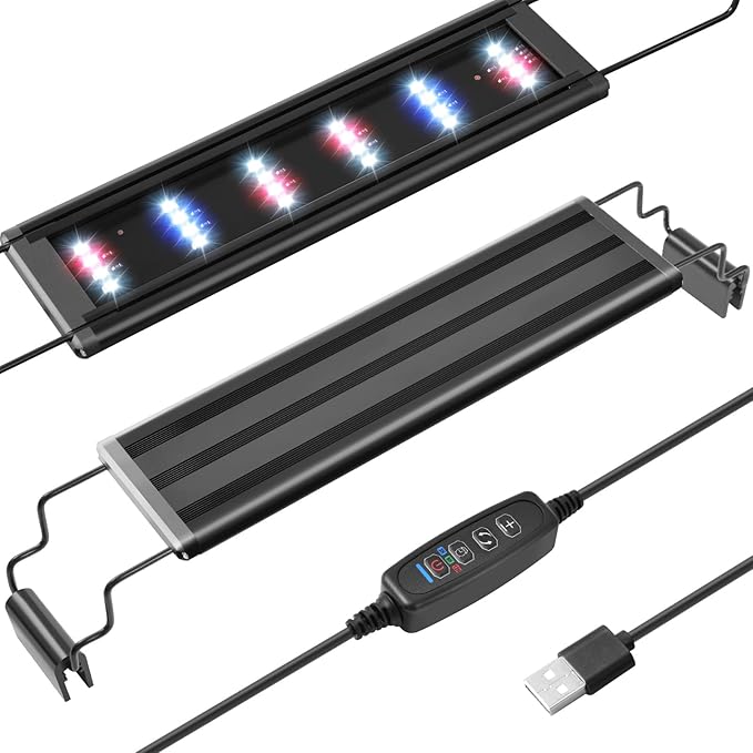 FEDOUR USB Mini Aquarium LED Light, Full Spectrum Aquarium Light with Extendable Brackets, Adjustable Aquarium Plant Light with External Controller, for Freshwater Tank (11-16in)-PurrikoPets