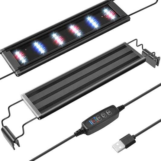 FEDOUR USB Mini Aquarium LED Light, Full Spectrum Aquarium Light with Extendable Brackets, Adjustable Aquarium Plant Light with External Controller, for Freshwater Tank (11-16in)-PurrikoPets