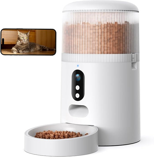 faroro Automatic Cat Feeder with Camera, 3MP HD Video & Night Vision, 5G/2.4G WiFi Smart Pet Feeder with APP Control, 2-Way Audio, Motion Alerts, Low Food Sensor, Timed Cat Feeder for Cats & Dogs, 4L-PurrikoPets
