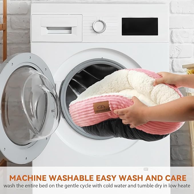 23in Pink Round Cat Dog Bed for Large Medium Small Dogs Cats, Machine Washable Sleeping Sofa, Non-Slip Bottom Breathable Soft Calming Pet Cuddler for Indoor/Outdoor/Car/Cage-PurrikoPets