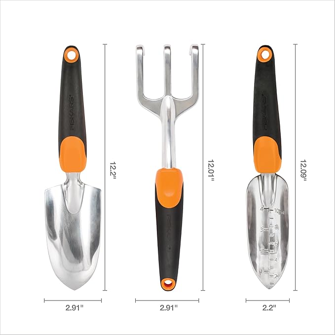 Fiskars 3-in-1 Garden Tool Set, Includes Trowel, Transplanter, and Cultivator for Outdoor Gardening, Ergonomic Yard Tool Kit-PurrikoPets