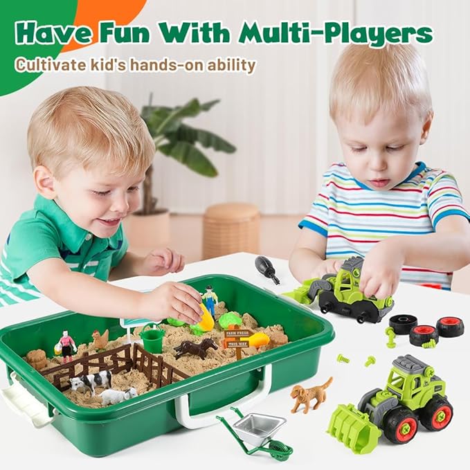 FRUSE Play Sand Farm Toys,Sensory Bins for Toddlers with 2.2lbs Sensory Play Sand,Farm Figures & Tractor Playset,Sandbox Toys for Kids 3 4 5 6 7-PurrikoPets