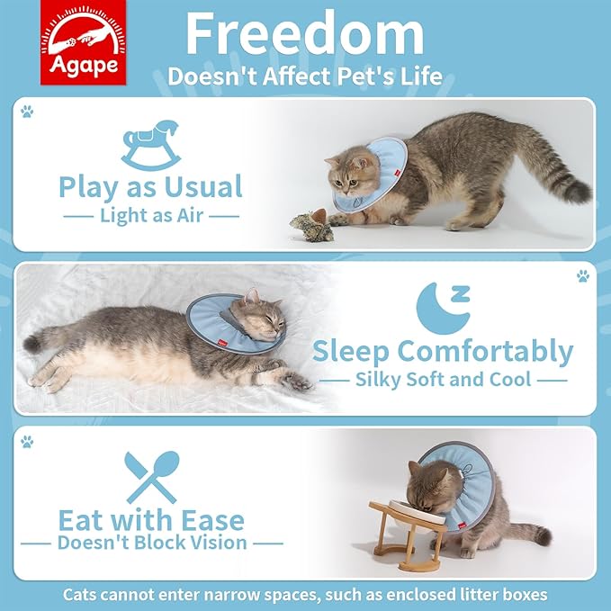 Agape Comfortable Cat Cone - Lightweight Soft Recovery Collar for Cats After Surgery - Protective E-Collar for Small, Medium, and Large Cats - Stops Licking & Scratching - Wound Care-PurrikoPets