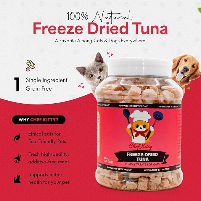 Freeze-Dried Tuna Treats for Cats & Dogs – 100% Wild Caught, Single Ingredient, High-Protein, Healthy Snack – No Additives or Preservatives – 7.4oz - Inspected & Tested in USA-PurrikoPets