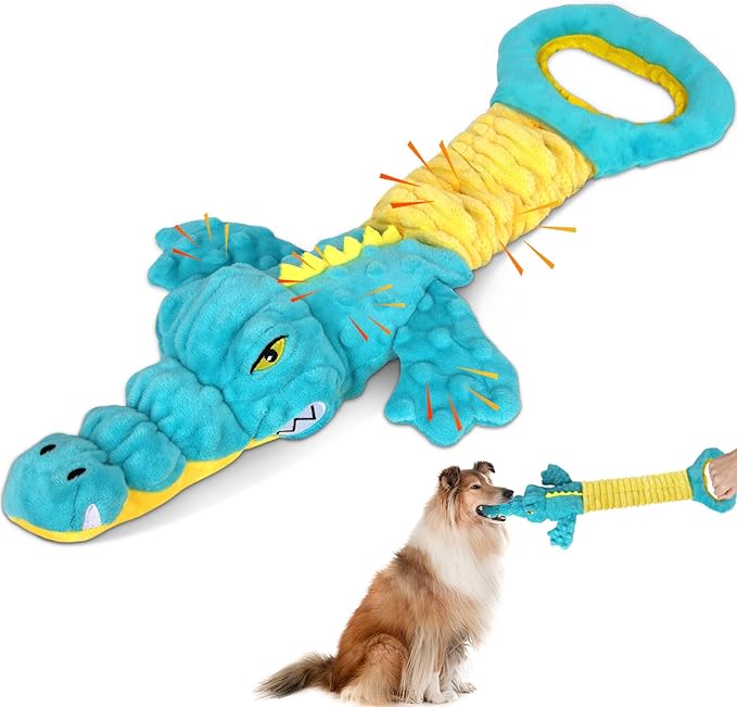 Dog Toys Cute Alligator Dog Toy Tough Plush Puppy Toy for Playtime, Training & Tug of War- Interactive Squeaky & Crinkle Chew Toy for Small to Large Dogs-PurrikoPets