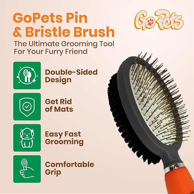GoPets Double-Sided Pin & Bristle Brush, Dog & Cat Grooming Brush for Detangling, Shedding Control, Fur & Dirt Removal, Smooth & Efficient Pet Grooming for Healthy Coat, Comfortable Ergonomic Handle-PurrikoPets