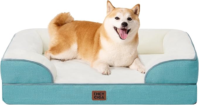 EHEYCIGA Orthopedic Dog Bed for Large Dogs, Waterproof Memory Foam, Turquoise Blue, 35"L x 22"W x 6.5"Th-PurrikoPets