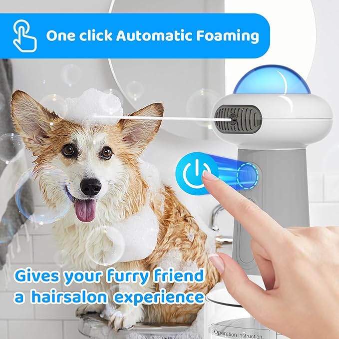 Dog Shampoo Dispenser, UFO Dog Shampoo Sprayer Electric Foaming Shampoo Dispenser for Dog and Cat Washing, for Bathtub, Kitchen Sink, Bathroom Cleaning, Grey-PurrikoPets