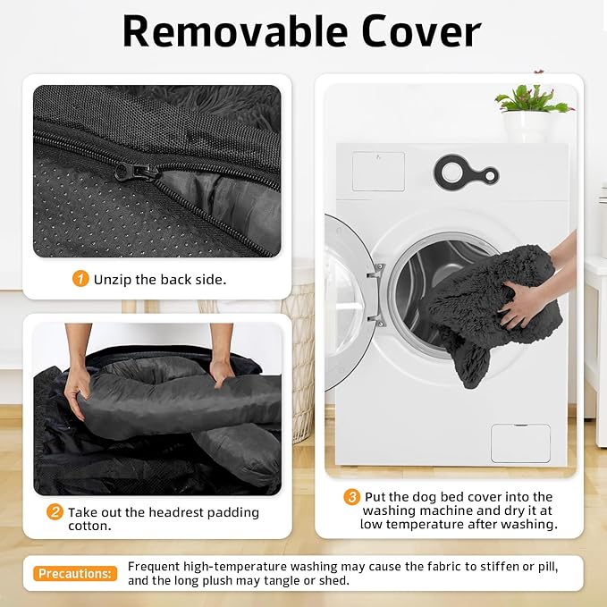 GGIB Calming Dog Bed Fluffy Plush Dog Mat for Furniture Protector with Removable Washable Cover for Large Medium Small Dogs and Cats (Extra Extra Large, Dark Grey)-PurrikoPets