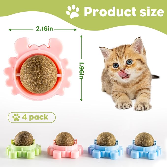 360° Catnip for Cats Wall Catnip Rollerball Licking Ball Cat Nips Mint Magic Cat Stick on Wall Crack Balls Lickable Play Chew Teeth Cleaning Pet Chew Indoor Outdoor-PurrikoPets