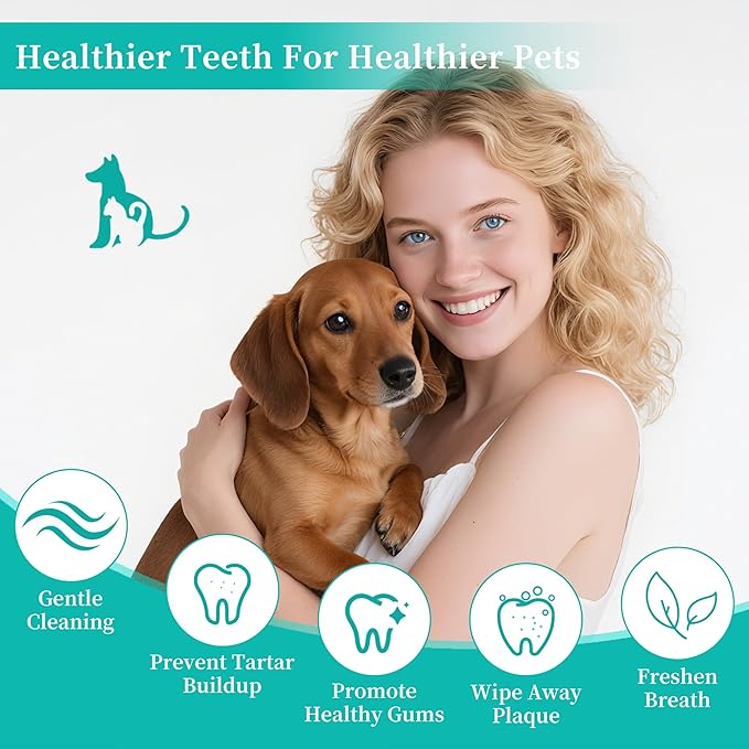 Dog Teeth Cleaning Wipes, Cat & Dog Toothbrush Brushing Kit, Dog Tooth Finger Dental Wipes to Remove Tartar & Plaque, Plant-Based Care Disposable Pet Wipes (50 Count, Uncented)-PurrikoPets