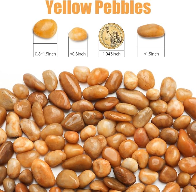 5 Lbs River Rocks for Plants,0.8-1.5 Inch Decorative Ornamental Pebbels, High Polished Stones for Garden Landscaping, Smooth Gravel Filler for Outdoor Plants, Succulents, Fish Tank and Vases, Yellow-PurrikoPets