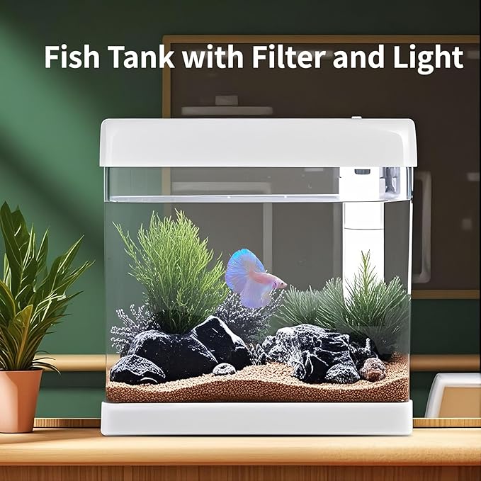 5 Gallon Glass Small Fish Tank,Betta Fish Tank with Filter and Light,White Aquarium Starter Kit.-PurrikoPets