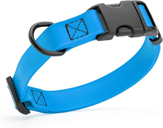 Dogline Biothane Waterproof Dog Collar with Quick Release Buckle Strong Coated Nylon Webbing with Odor- Proof for Easy Care Easy to Clean Fits Small Medium or Large Dogs, Dogline Blue 3/4" W 12-19" L-PurrikoPets