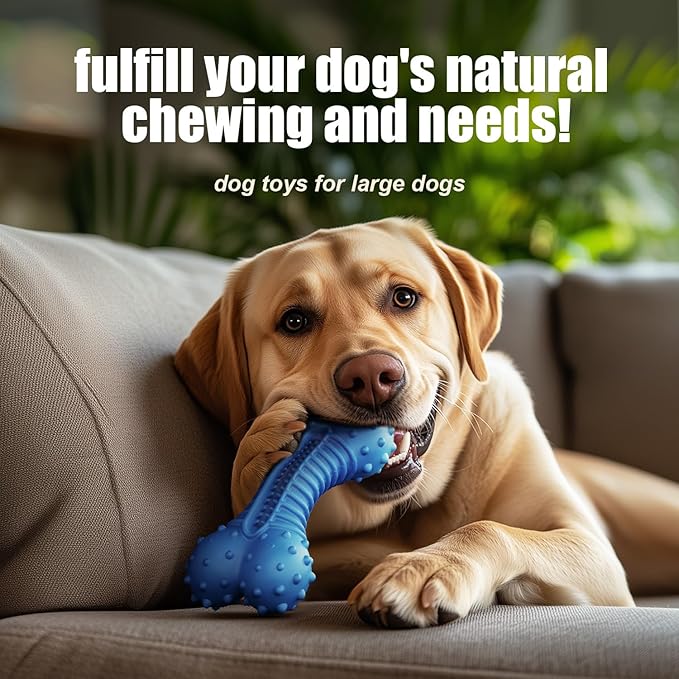 Dog Toys for Aggressive Chewers, Chew Toys for Medium Large Dogs, Durable Natural Rubber Toys with Bacon Flavor, Indestructible Dog Toy,Blue-PurrikoPets