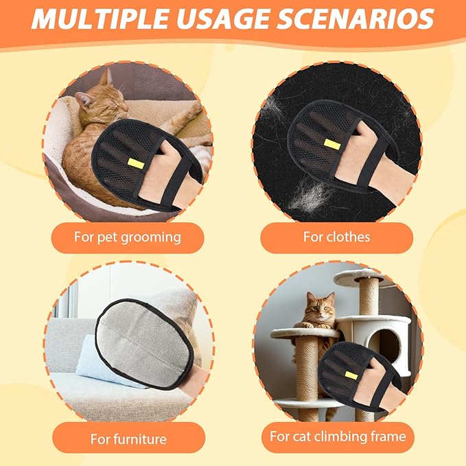 4 Pcs Pet Hair Remover Electrostatic Gloves, Upgrade Static Removal Gloves for Pet Hair, Reusable Multifunctional for Couch, Furniture, Carpet, Car Seat, Massage of Dogs and Cats-PurrikoPets