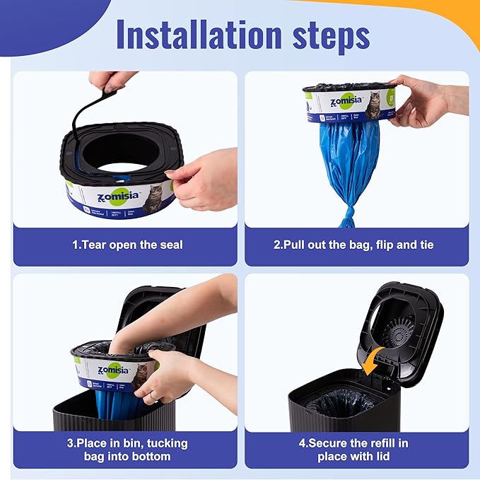 4 Pack Cat Litter Refill Bags, Non-See-Through Jumbo 120FT Cartridge Refill Total Up to Over 16 Months Per Cat for Odor Control, Compatible with Genie Standard, Plus, Style-PurrikoPets