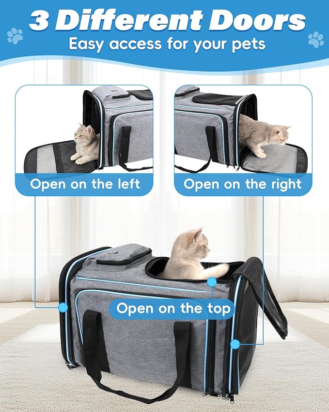 Expandable Travel Pet Bag, Scratch-Resistant Breathable Mesh, Crossbody&Tote Design, Durable&Spacious, Pet Carrier with High-Visibility Windows, Easy-Cleaning Fabric, Removable Soft Pad&Shoulder Strap-PurrikoPets