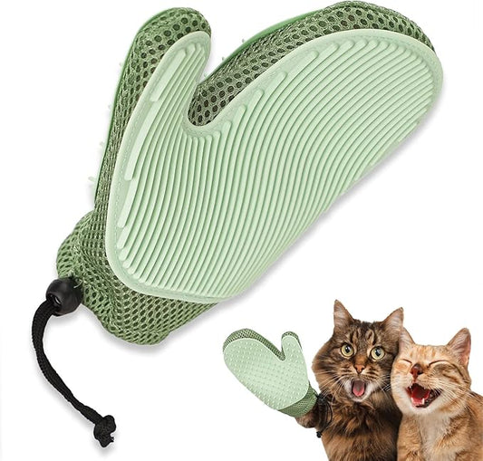 2 in 1 Pet Fur Glove & Cat Hair Remover Glove, Dog Grooming Glove Brush for Shedding, Massage, Efficient Pet Hair Remover Mitt for Couch, Carpet [Green/Single]-PurrikoPets