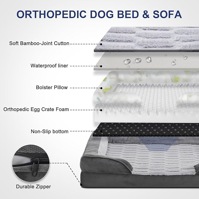 FURTIME Orthopedic Dog Beds Large Sized Dog, XL Washable Dog Sofa Bed for Large Dogs, Comfy Supportive Egg-Crate Foam Pet Couch Bed with Removable Cover, Waterproof Lining and Nonskid Bottom-PurrikoPets