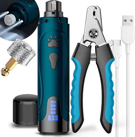 Dog Nail Trimmers and Dog Nail Clippers Kit, Whisper Quiet Electric Grinder with Light, for Small, Medium, Large Dogs, Cats Toenail Grooming, 3 Speeds-PurrikoPets