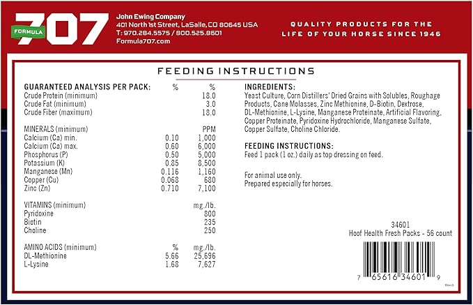 Formula 707 Hoof Health Equine Supplement, Daily Fresh Packs, 56 Day Supply - Biotin, Amino Acids, and Minerals to Improve and Support Healthy Horse Hooves-PurrikoPets