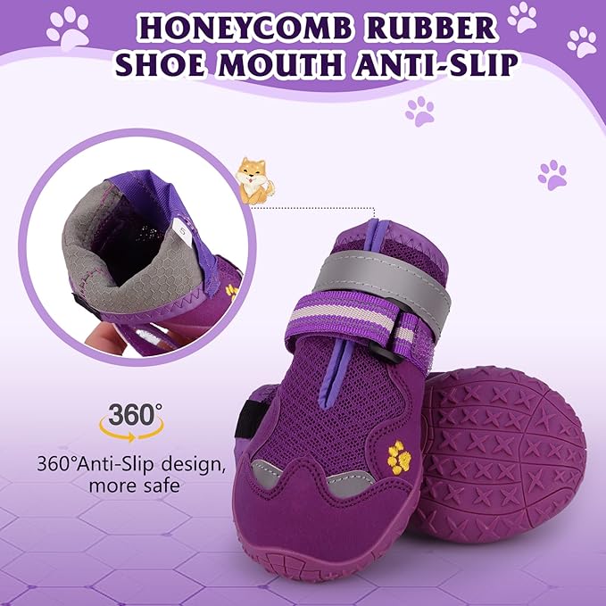 Dog Shoes for Large Medium Small Dog, Mesh Breathable Dog Shoes for Hot Pavement, Anti-Slip Dogs Boots Paw Protectors with Reflective for Outdoor Walking Indoor Hardfloors (Size 5)-PurrikoPets