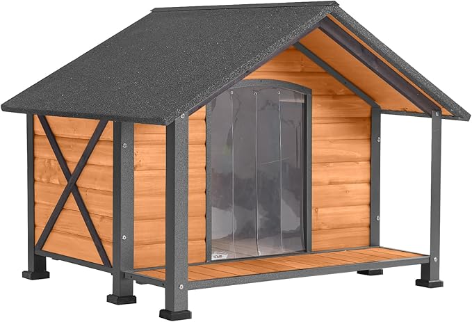 Dog House Outdoor & Indoor Unique All-Around Iron Frame Dog Kennel for Winter with Raised Feet for Small & Medium & Large Dogs,Weatherproof Roof (40.6 “L×34.3”W×31.5“H)-PurrikoPets