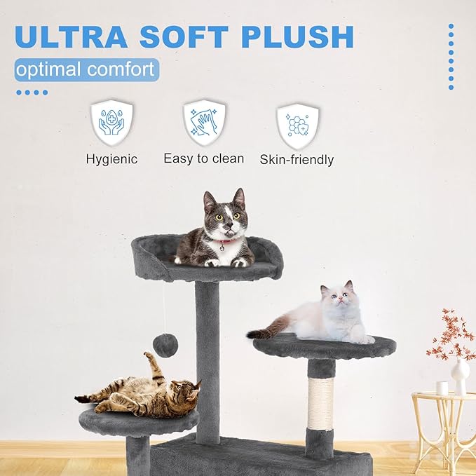 FDW Cat Tree 54in Cat Tower Multi-Level Durable Cat Scratching Post & Cozy Fun Cat Jumping Platform Space Saving Cat Condo Pet Play House for Indoor Cats,Light Gray-PurrikoPets