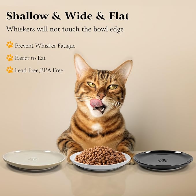 3PCS Cat Food Bowl,Ceramic Cat Dish for Indoor Cats,Wide Shallow Cat Bowls for Dry and Wet Food,Anti Whisker Fatigue Cat Plates for Kitten Cats or Dogs-PurrikoPets