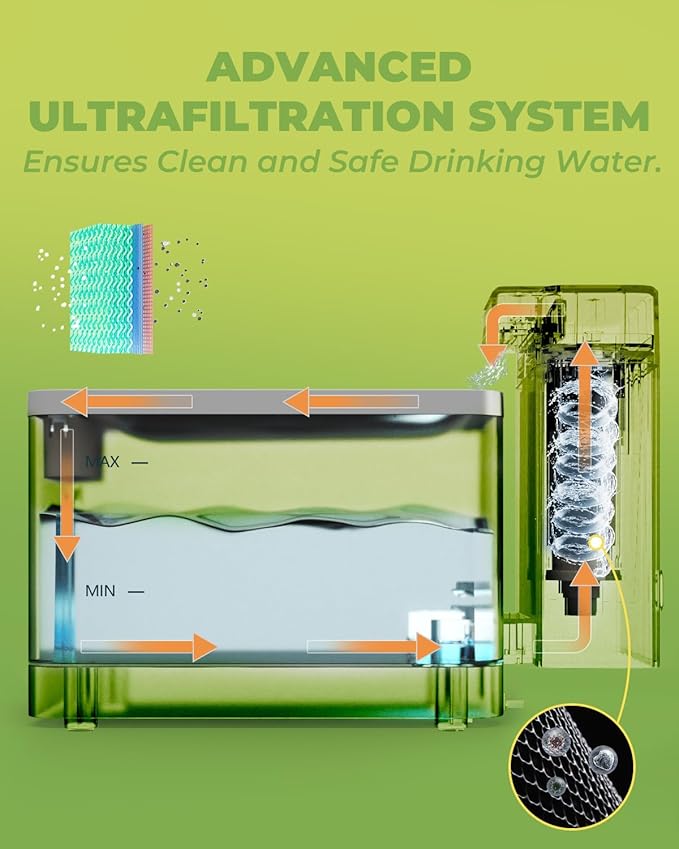 Furbulous 316 Stainless Steel Automatic Water Fountain with Ultrafiltration Tech, 3.3L/112oz Large Bowl, Ultra-Quiet, BPA-Free Dish Two Modes Water Dispenser for Cats/Medium Dogs/Pets (Black)-PurrikoPets