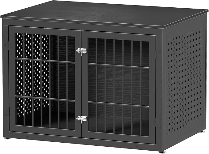 42" Heavy Duty Dog Crate Furniture for Large and Medium Dogs, Enclosed Design Wooden Metal Kennel, Wooden Cage Furniture Indoor, Decorative Dog Kennel End Table-PurrikoPets