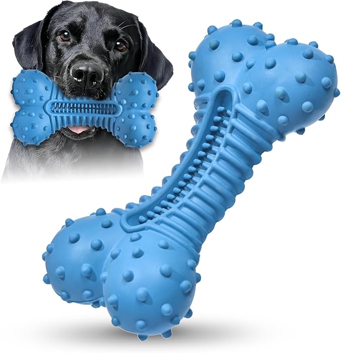Dog Toys for Aggressive Chewers, Chew Toys for Medium Large Dogs, Durable Natural Rubber Toys with Bacon Flavor, Indestructible Dog Toy,Blue-PurrikoPets