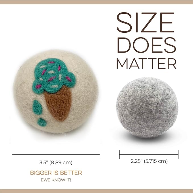 Fluff Ewes Wool Dryer Balls 6 Pack Premium New Zealand Wool Laundry Balls for Dryer, No Static Dryer Balls Laundry Reusable, XL Wool Dryer Balls Cute, Baby Dryer Balls for Dryers - Fun in The Sun-PurrikoPets