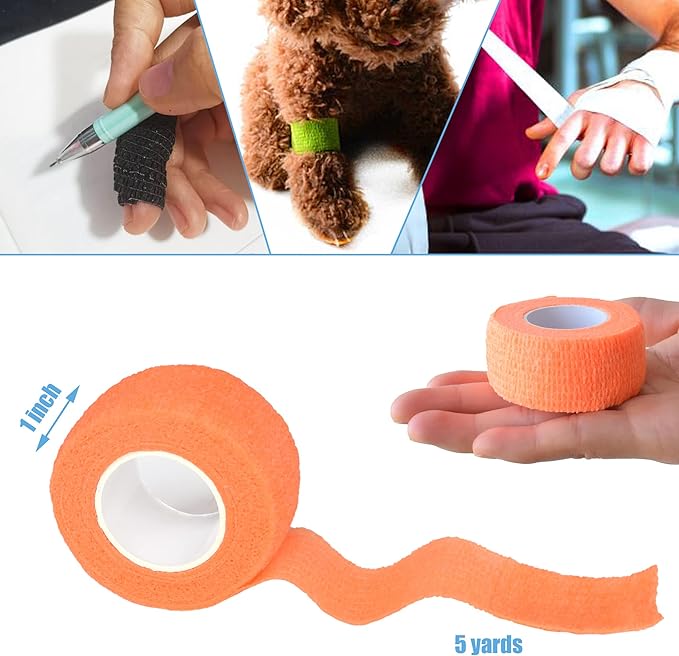 9 Pack 1" x 5 Yards Self Adhesive Bandage Wrap Self Stick Wrap for Ankle, Wrist, Finger, Sports, Breathable Cohesive Vet Tape for Pets (Light Orange)-PurrikoPets