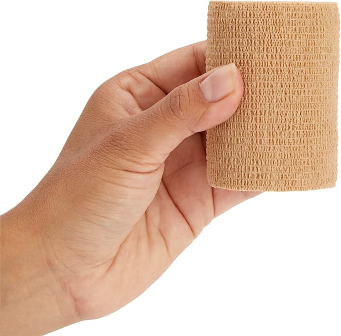 12-Rolls Self Adherent Bandage Wrap, Vet Tape - 3 in x 5 Yds Breathable, Elastic Cohesive Wrap Tape for Wrist, Swelling, Sports, Tattoo (Tan)-PurrikoPets