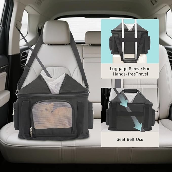 2-in-1 Stylish Dog Purse Carrier Soft-Sided Carriers Travel Tote Bag for Small Dogs Cats, Fashion Foldable Pet Bag for Puppies Small Animals with Pockets (Black, 16.2" x 11.4" x 13")-PurrikoPets