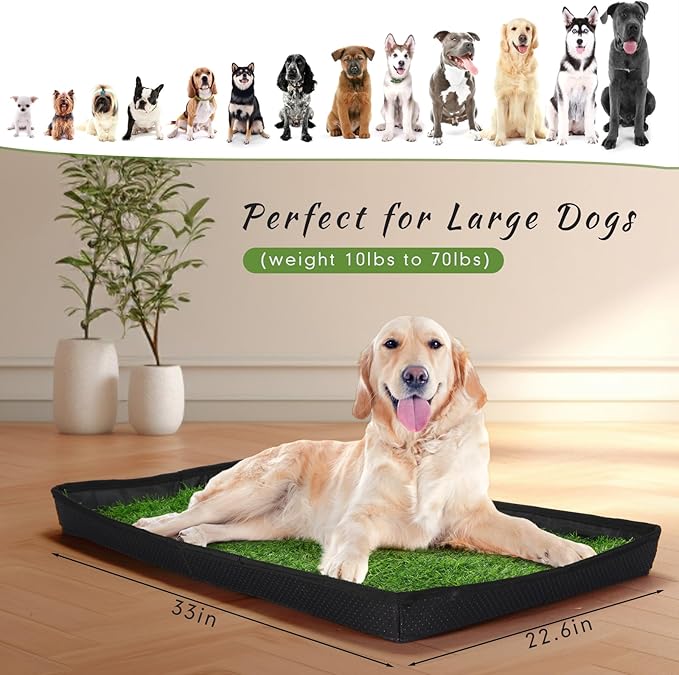 35'' x 22.6'' Dog Grass Pad Large Patch Potty with 2 Artificial Dog Grass Washable Puppy Pee Pad Foldable Dog Litter Box Indoor Outdoor Dog Potty Portable Pet Loo for Travel Balcony-PurrikoPets