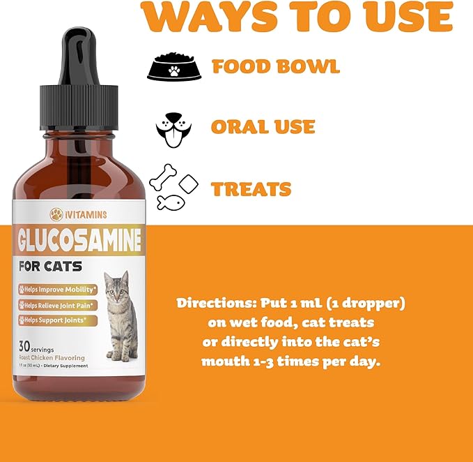 Glucosamine for Cats | Cat Glucosamine | Glucosamine for Cats Liquid | Cat Joint Supplement | Joint Supplement for Cats | Cat Joint Pain Relief | Joint Support for Cats | 1 fl oz: Chicken Flavor-PurrikoPets