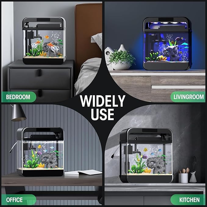 Fish Tank Aquarium 2.2 Gallon with Adjustable 3 Colors Lighting 3 in 1 Pump with Filteration, Oxygenation, Water Circulation Triple Function, HD Float Glass, Leak-Proof Thickened Base-PurrikoPets