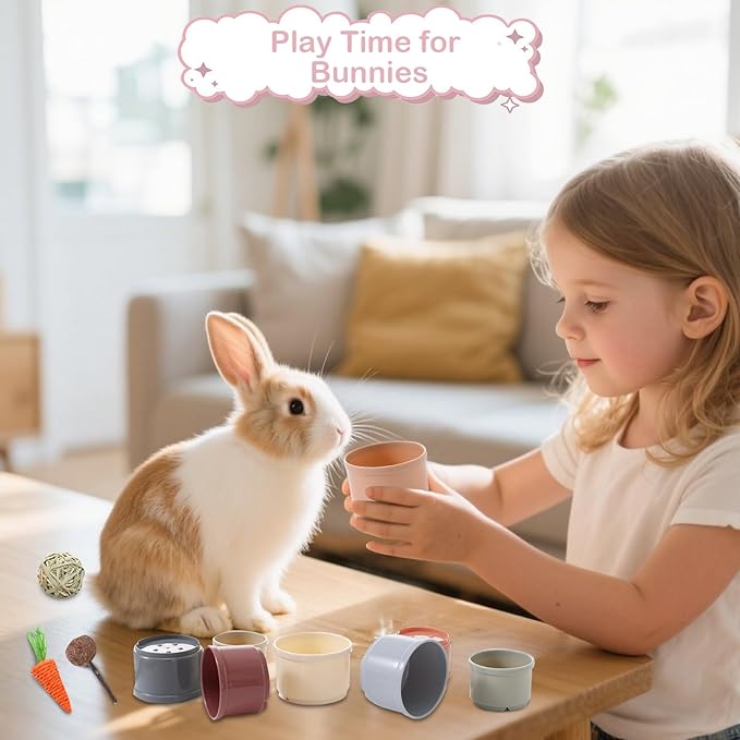 25 Pcs Large Rabbit Starter Kit, Bunny Litter Box with Drawer Animal Grooming Kit Stacking Cups Bowl Blankets Mat with Cleaning Set for Adult Guinea Pig, Ferret, Hamster, Bunnies Accessories (Pink)-PurrikoPets