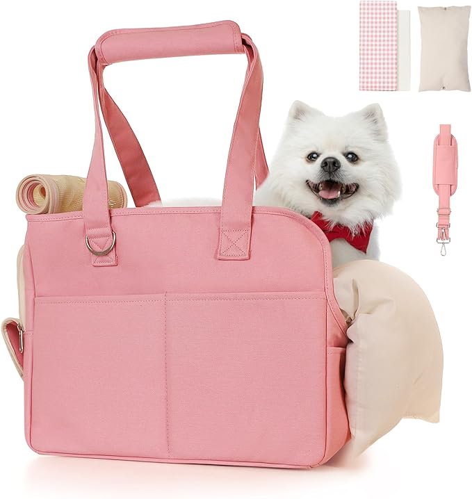 Dog Purse Carrier for Small Dogs, Soft Soft Sided Folding Dog Carriers for Small Dogs Medium Cats Puppies up to 15 Lbs, Washable Breathable Puppy Carrier for Outdoor Travel (Large Pink)-PurrikoPets