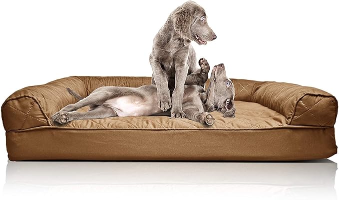 Furhaven Orthopedic Dog Bed for Large Dogs w/ Removable Bolsters & Washable Cover, For Dogs Up to 95 lbs - Quilted Sofa - Toasted Brown, Jumbo/XL-PurrikoPets