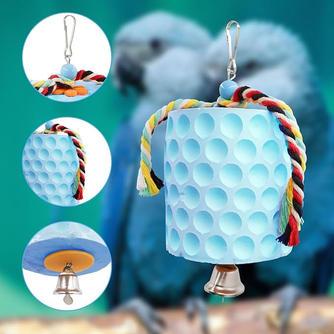 Extra Large Bird Chewing Toy, Parrot Beak Grinding Calcium Stone with Bells, Bird Cage Accessories, Cage Toys for Cockatiel Parakeet Parrot Budgies Rat Hamster Chinchilla Rabbit Bunny African Grey-PurrikoPets