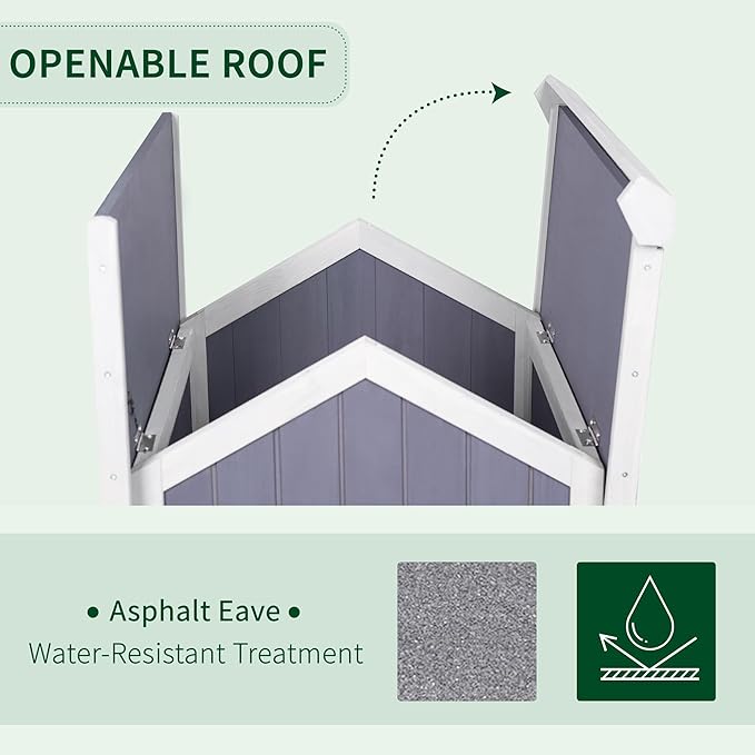 GEGURI Outdoor Cat House Weatherproof, Wooden Two-Story Feral Cat Shelter with Openable Roof, Escape Door, Balcony-PurrikoPets