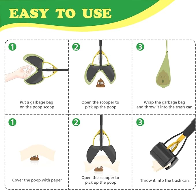 28" Heavy Duty Dog Pooper Scooper for Large Dogs, Extra Long Handle Foldable Poop Pick Up Tool with Durable Spring, Great for Yard, Lawns, Grass, Dirt, Gravel-PurrikoPets