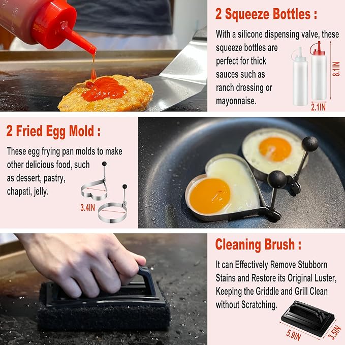 38PCS Flat Top Grill Accessories Set - Must Have for Your Outdoor with Professional Griddle Spatula, Cleaning Kit, Grill Basting Cover - Ideal Griddle Gift for Men Women-PurrikoPets